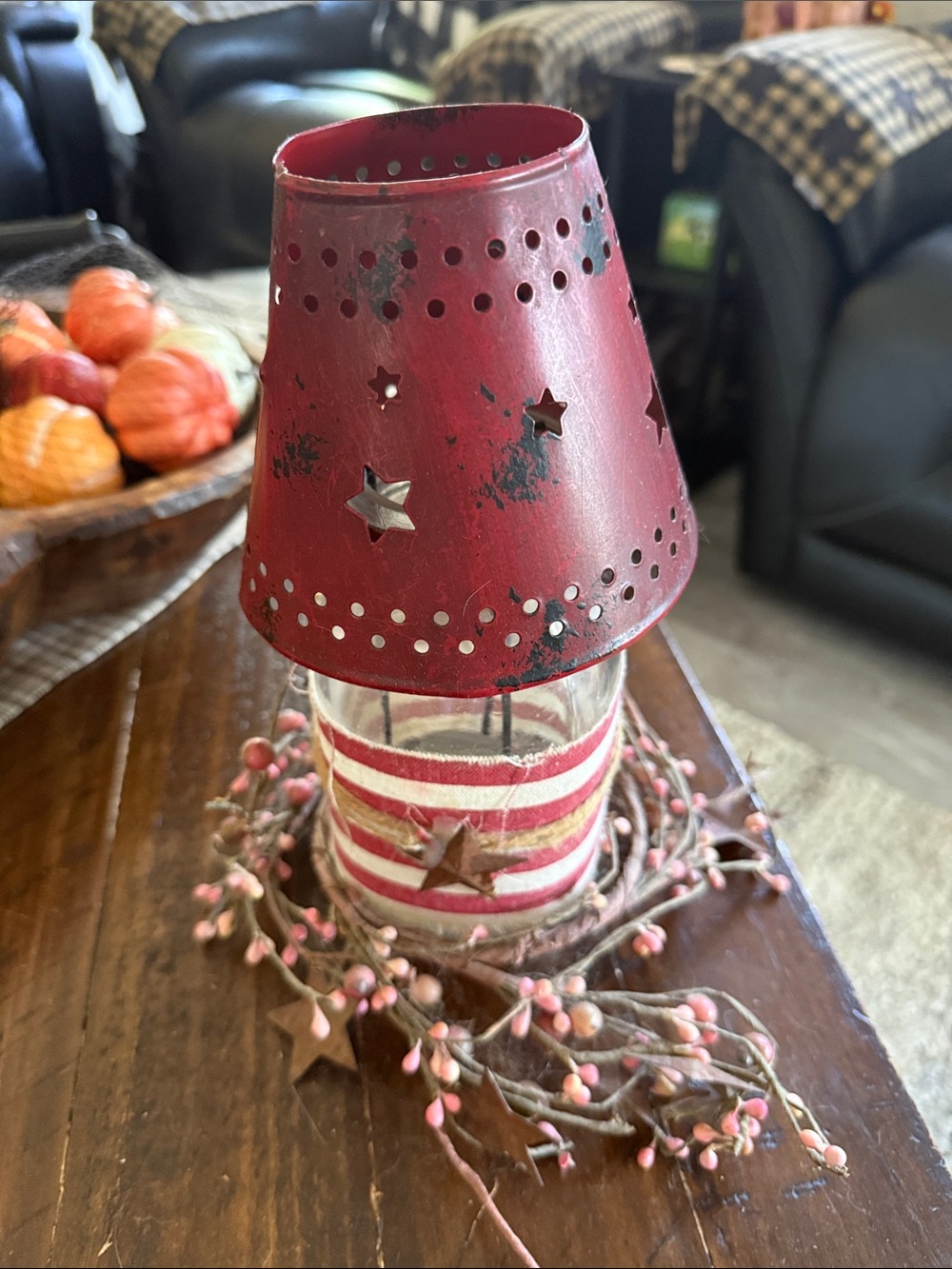 Patriotic Red Star Tin Shade Jar Lantern